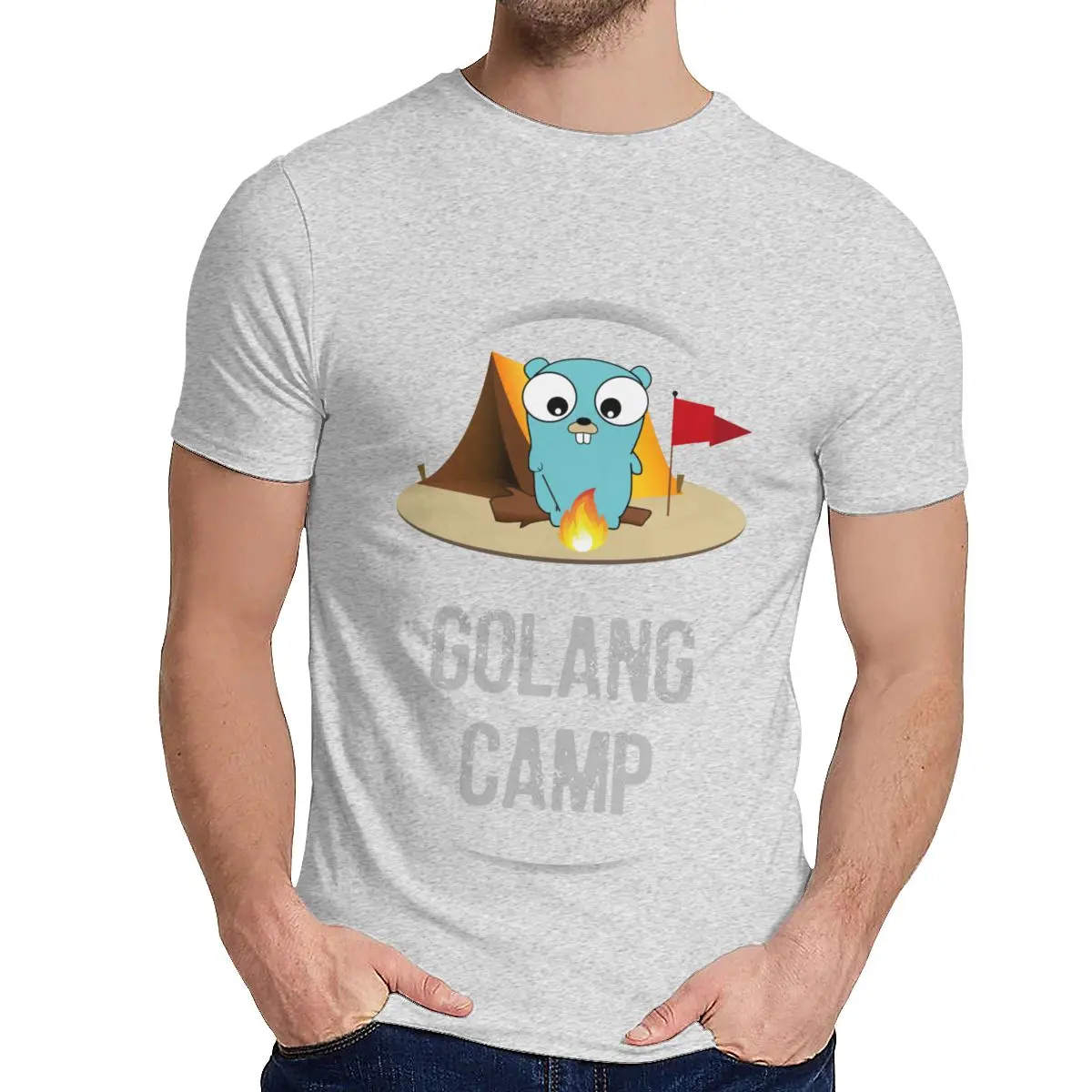 Мужская футболка Golang Gopher Мягкий Топ вокруг шеи Винтажная Футболка - Цвет: Серый