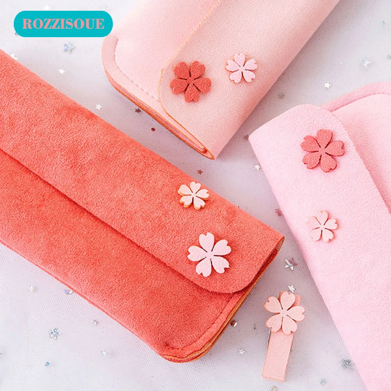 Японский чехол с цветком вишни, плюшевая ручка, сумка Trousse solaire, Kawaii, сумка для ручек, корейские сумки для школы для девочек