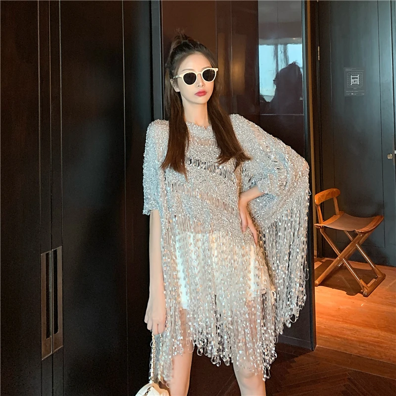 WHITNEY WANG Осенняя мода уличная сексуальная прозрачная негабаритная кисточка свитер женский джемпер sueter mujer invierno