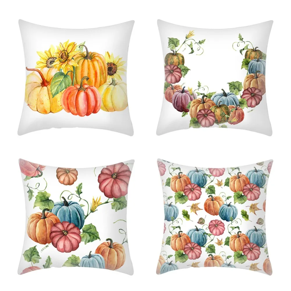4 Pcs 18*18in Halloween Pillow Covers Pumpkin Decorative Throw Pillowcase/Pumpkin face Peach Skin Velvet for Home Car Sofa Decor