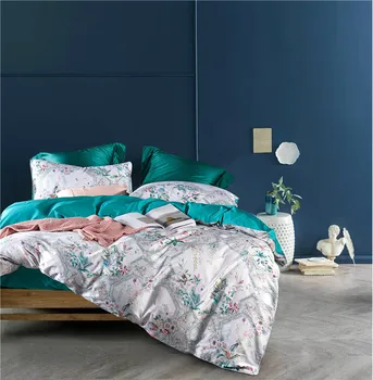 

Vintage Birds Leaf Duvet Cover Set 60s Egyptian Cotton Soft 4Pcs Queen King size Bedding Set Fitted Bed sheet Pillow case