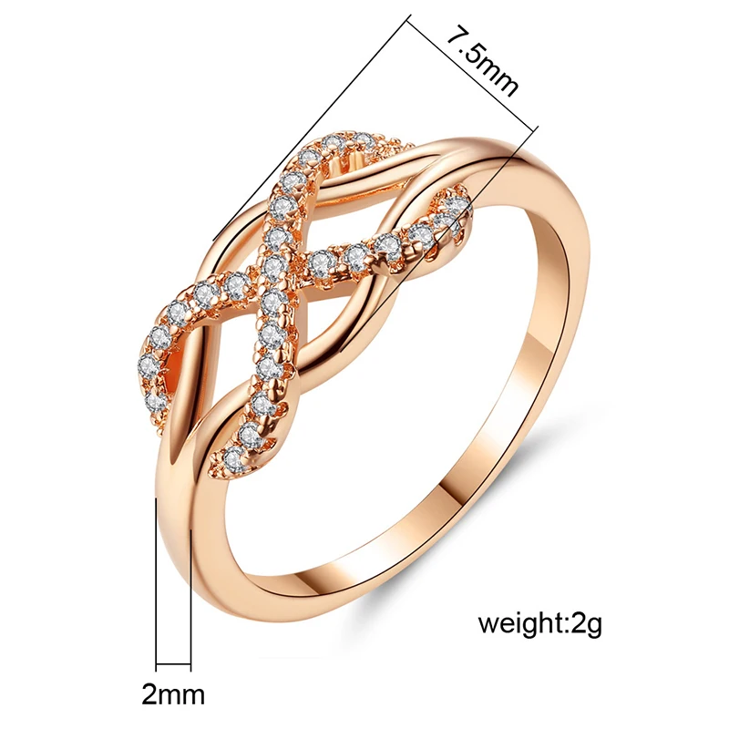 Милое романтическое обручальное кольцо из розового золота с кристаллами циркония, кольца для девушек, вечерние кольца на свадьбу, ювелирные изделия, размер 6-10