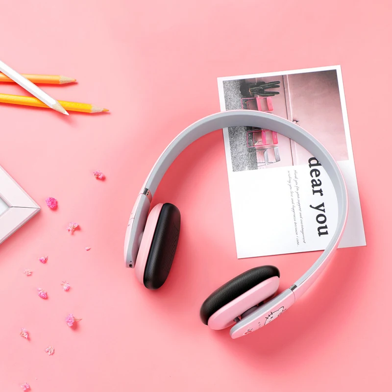 Модная Беспроводная bluetooth-гарнитура hello kitty, розовый/красный HIFI наушники с микрофоном для девочек