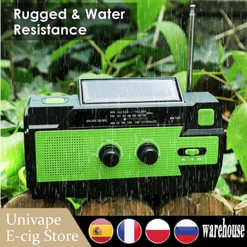 

2020 Emergency Radio Flashlight Solar USB Battery Hand Crank Powered Radio AM/FM/WB 4000mA Power Bank Flashlight IPX3 Waterproof