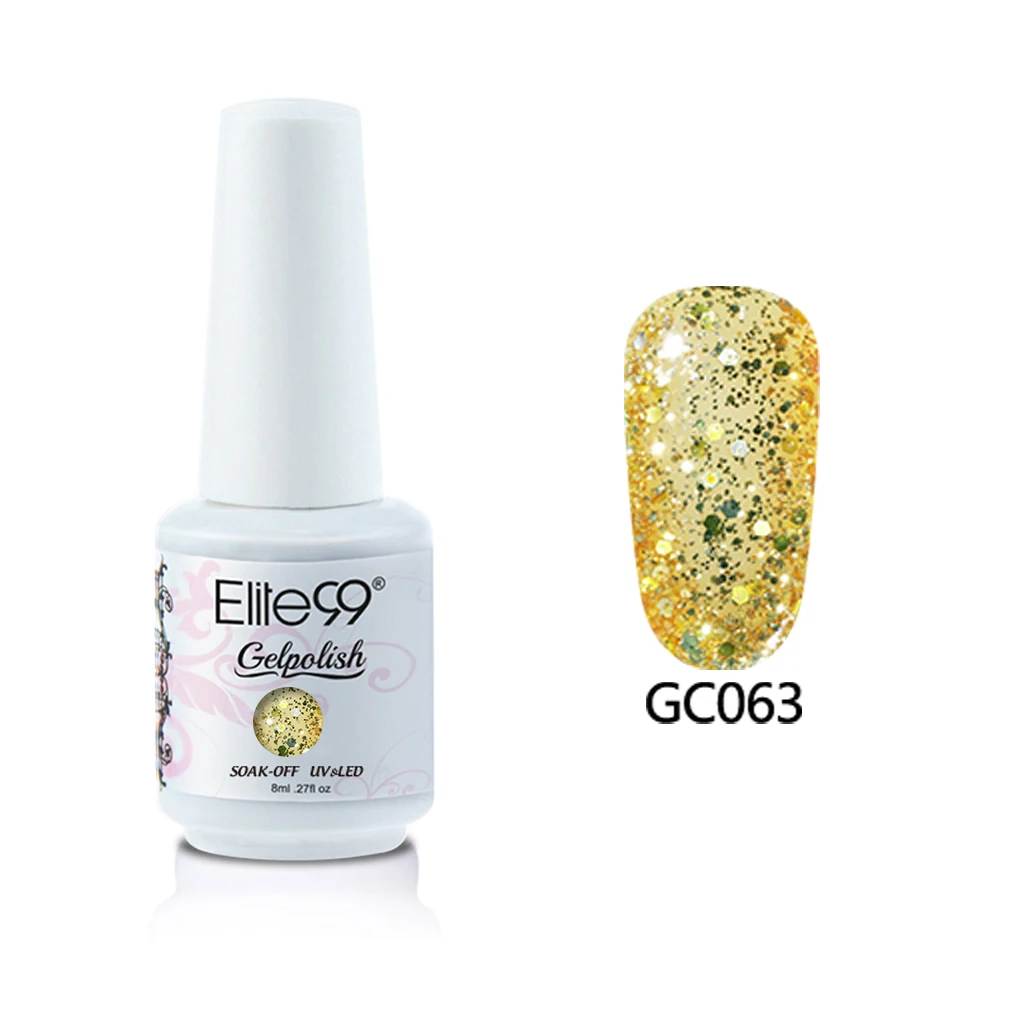 N-GC063-8ML Elite99 8 мл Алмазный Блеск Цвет ногтей гель краски Лак блестящие узоры для ногтей с блестками гель лак удаляющийся замачиванием Светодиодный УФ-гель для ногтей - Цвет: N-GC063-8ML