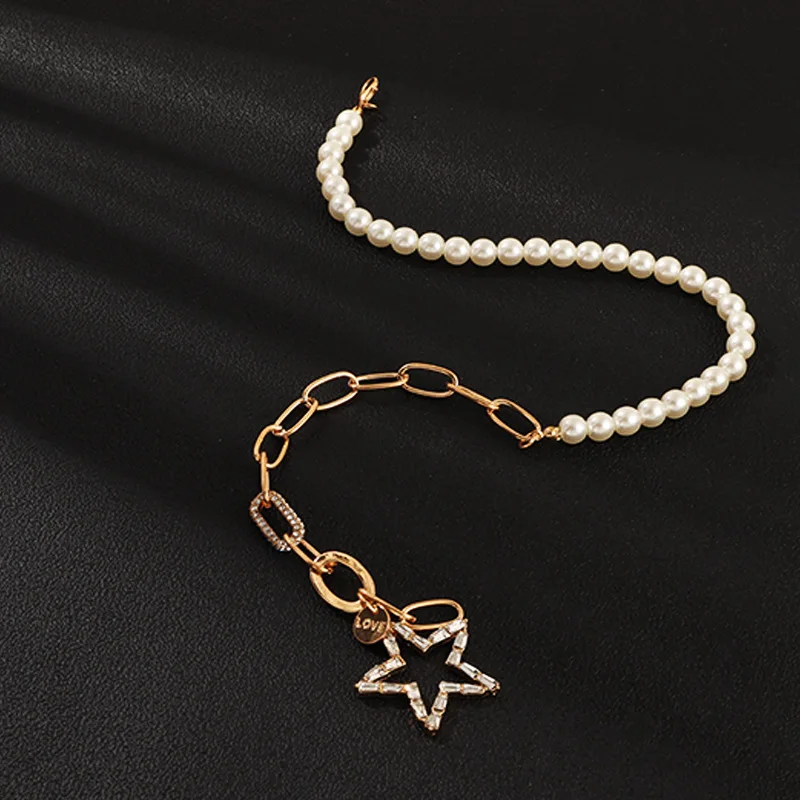 Ручная работа, имитация жемчуга, Золотая цепочка, кристальная звезда, ожерелье для женщин, в стиле панк, элегантные, вечерние, модные ювелирные изделия, очаровательные подарки