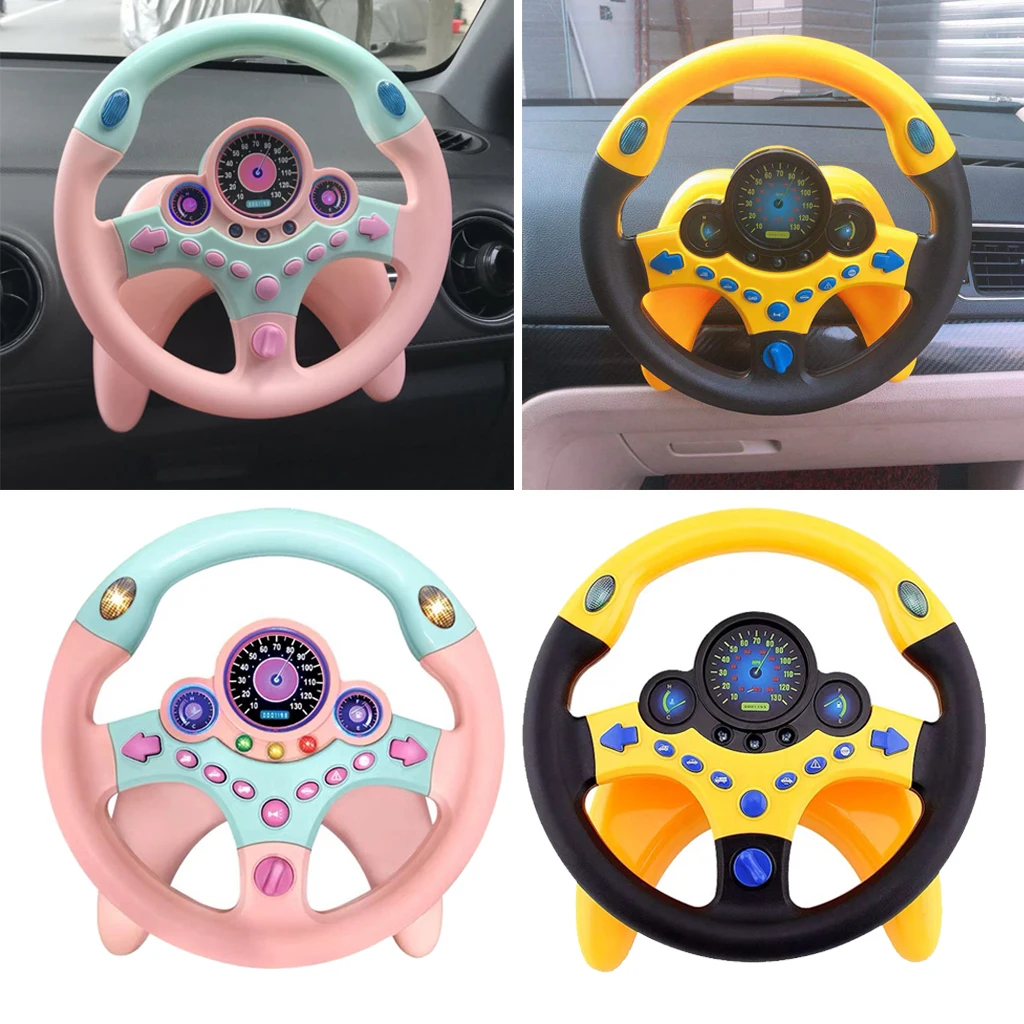 2 Pcs Simulation Co-pilot Simulation Steering Wheel with LED Light and Base for Kids Children Car Toy