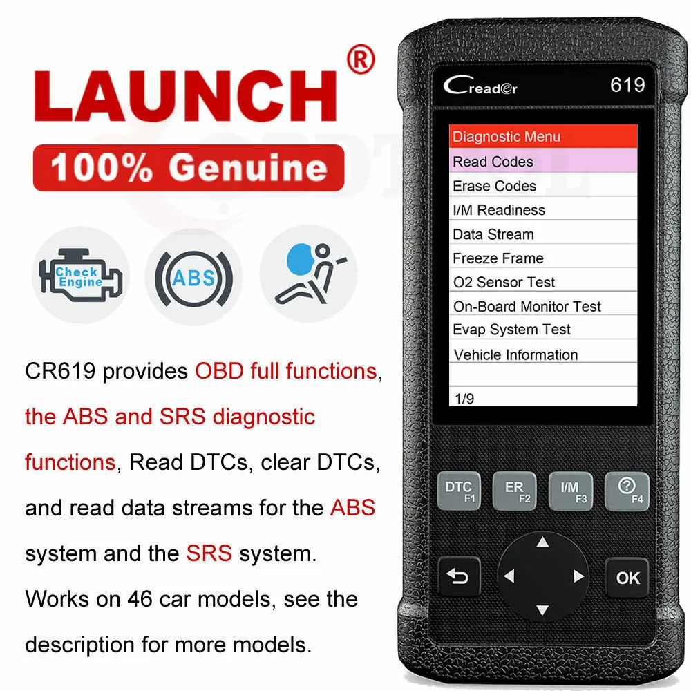US $69.68 Launch Cr619 Obd2 Car Diagnostic Tool Engine Abs Srs Airbag Read Clear Error Code Auto Scanner Launch Obd 2 Scanner Free Update