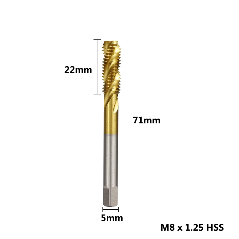 1pc M8x1.25 1 шт. метрический резьбовой кран M2-M8 Высокоскоростная сталь 6542 винтовой кран сверло Оловянное покрытие спиральный машинный кран - Цвет: 1pc M8x1.25