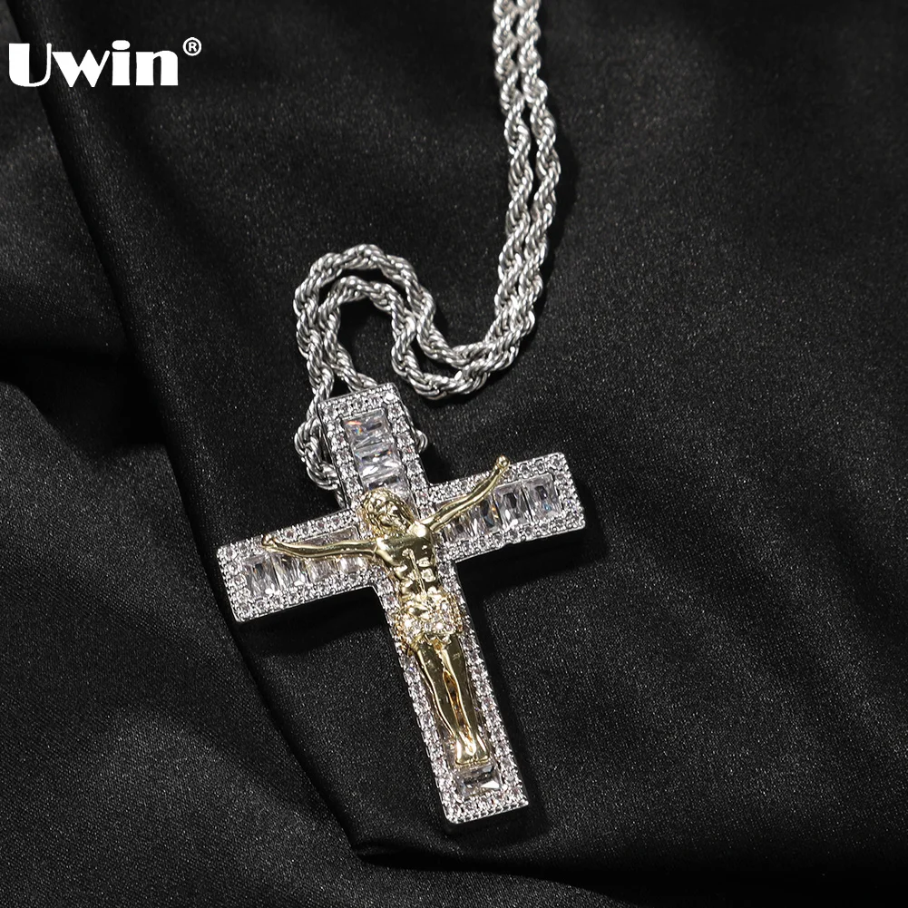 

Ювелирные изделия UWIN, модное ожерелье с кулоном в виде Креста Иисуса, украшенное фианитом, подвеска в стиле фриадей, модные ювелирные украшения в стиле хип-хоп