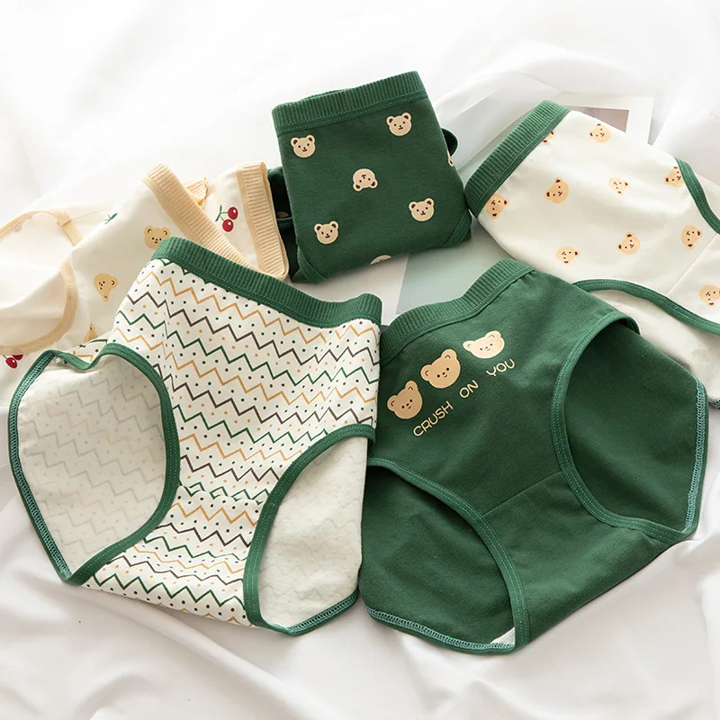 New Product Japanese College Style Ladies Underwear Breathable Cute Cotton Shorts Mid-waist Cartoon Student Briefs | Женская одежда
