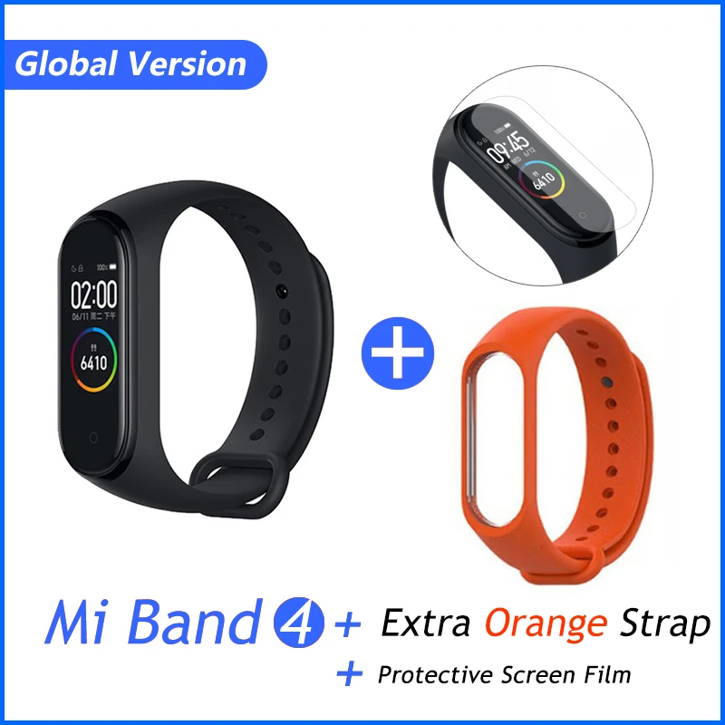 Новейший Xiaomi mi-браслет 4 Smart mi Band 4, браслет, пульсометр для фитнеса, 135 мА/ч, цветной экран, Bluetooth 5,0 - Цвет: GB orange film