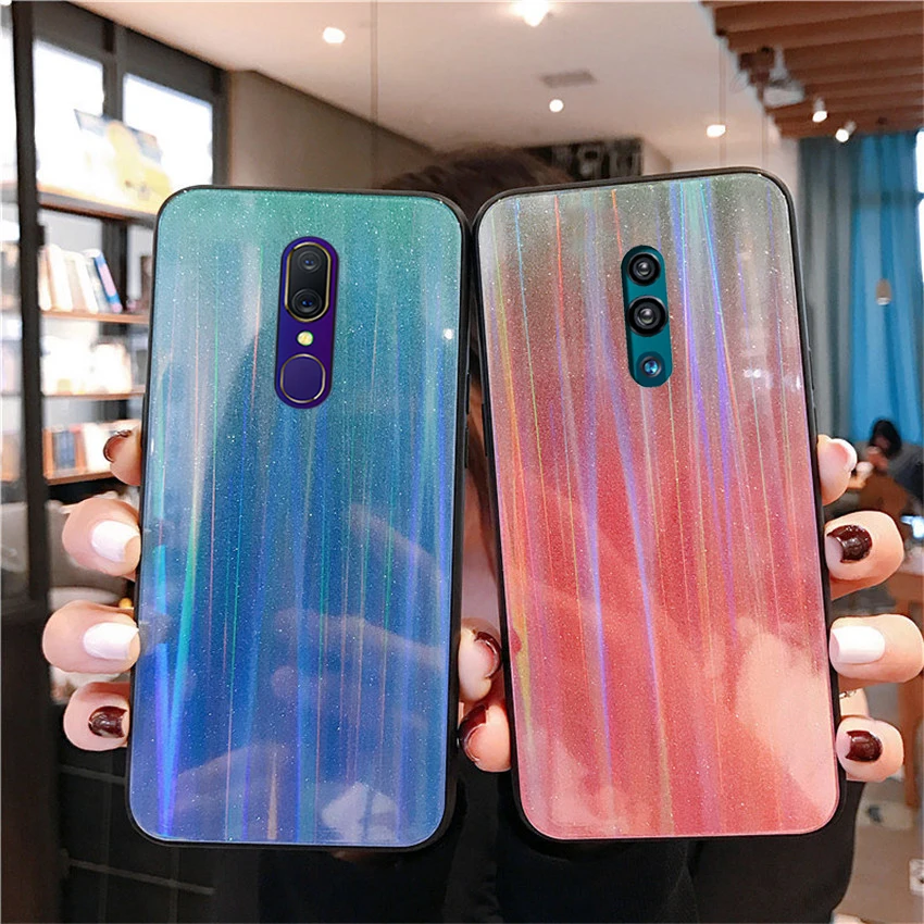 Laser Gradient Glass Case for OPPO Realme 5 Pro X Q F9 F11 A5 A9 A7X K3 Coque Cover For Reno 2 Z 10X Zoom Find Protective |