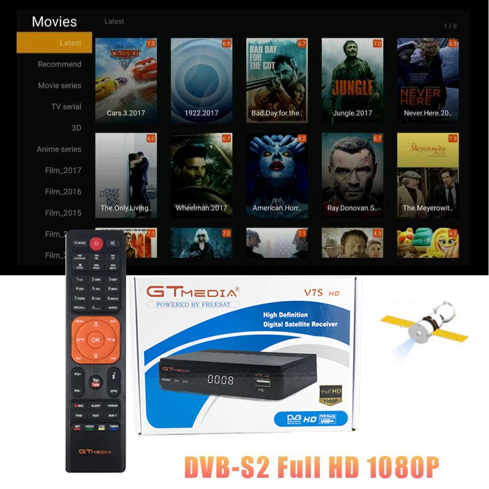 Горячая Распродажа GTmedia V7S HD сервер HD цифровой приемник+ Бесплатный один год cccam+ USB wifi используется в Европе, Испании, России спутниковый декодер