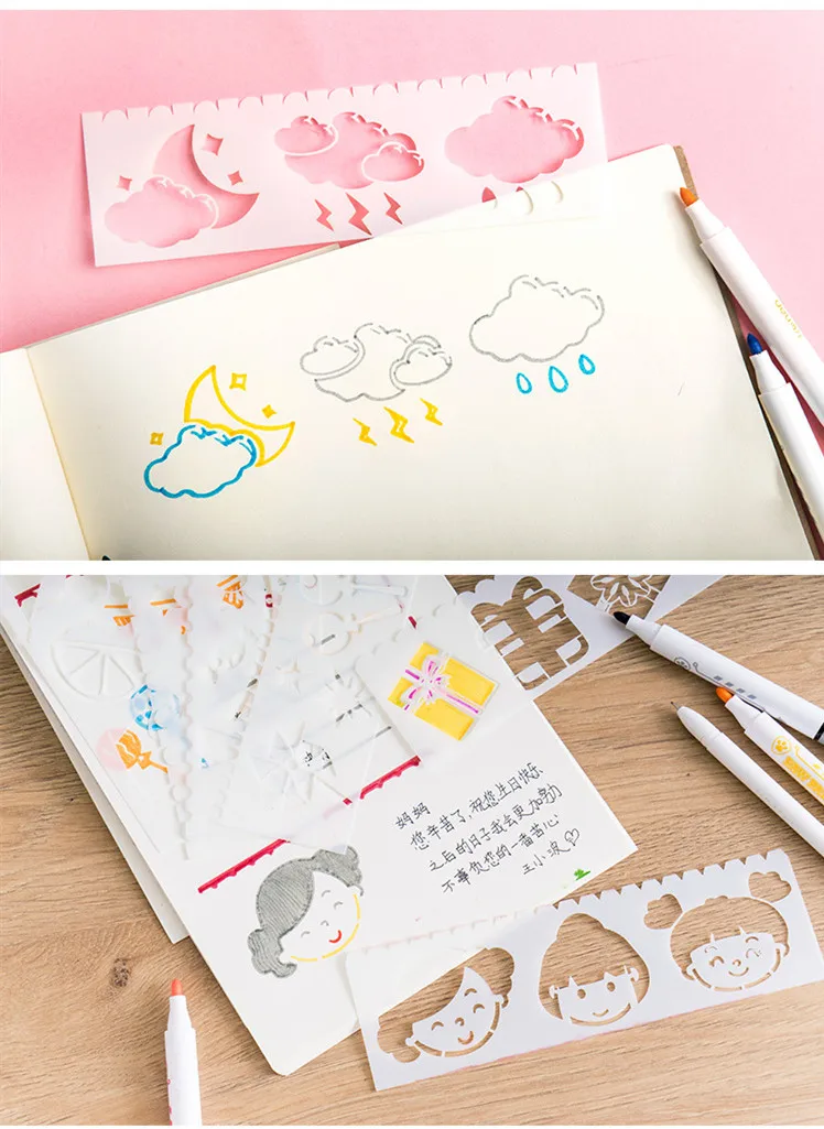 8 шт./упак. Kawaii Девочки Мальчик трафаретная линейка для DIY Скрапбукинг дневник линейки Студенческая канцелярская линейка трафарет для рисования