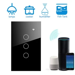 Interrupteur d'éclairage intelligent, Standard US, 1/2/3 gangs en verre, panneau tactile, commande vocale à distance, application, fonctionne avec Alexa Google Home 