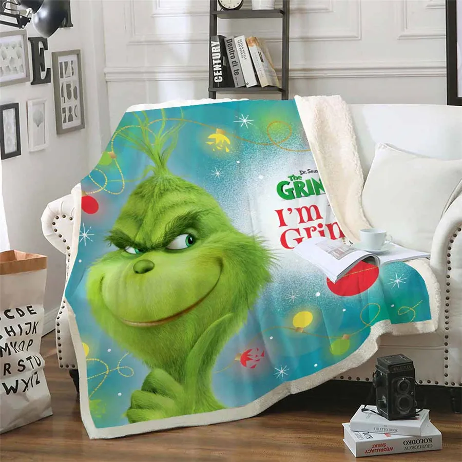 009 Одеяло с капюшоном, плюшевое покрывало, 3D, Grinch, палантин, Рождественский принт, шерпа, флис, микрофибра, пледы, одеяло, подарок, Прямая поставка - Цвет: 009