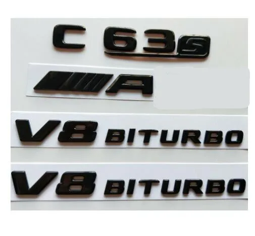 Gloss Black Для Mercedes W205 C205 C63s Для AMG V8 BITURBO полностью глянцевый черный эмблемы значки - Цвет: Gloss Black