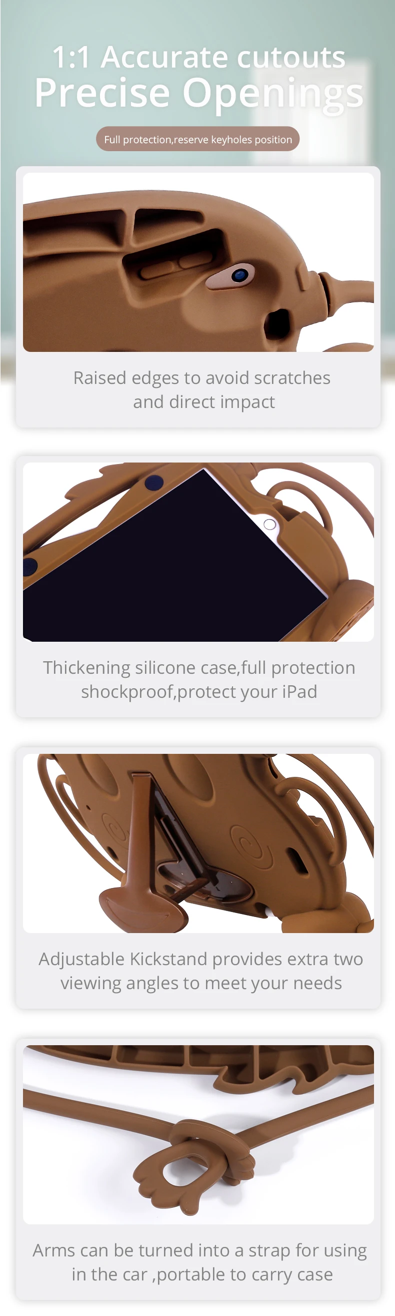 Силиконовый чехол CHINFAI для iPad 10,2 '', противоударный моющийся защитный чехол для iPad Pro Air 10,5'' с ремешком