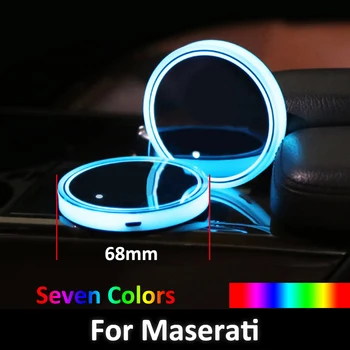 Alfombrilla con soporte LED para tazas, luz con logotipo de coche RGB, USB, colores, para Maserati, Quattroporte, Ghibli, GranTurismo, deportivo, 2 uds.