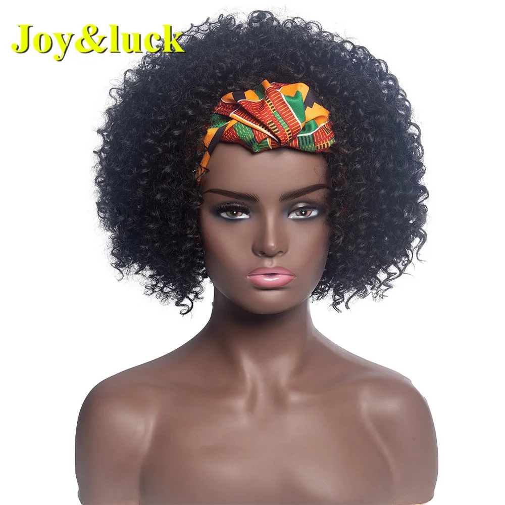 

Joy&luck Fluffy Handband Wig Synthetic Wrap Wig Linked Turban Short Culry Hair Wigs for African Women