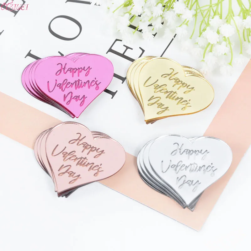 New 5pcs Acrylic Rose Gold Silver Happy Birthday Cake Topper Circle Cupcake Toppers Cake Decor for Happy Valentine