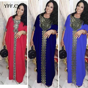 

African Dresses For Women Africa Clothing African Design Bazin Chiffon Long Stick Diamond SLeeve Dashiki Dress Lady