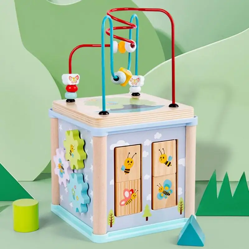New Children Wooden Multifunctional Rounding Bead Puzzles Treasure Chests Boxes Toddler Kids Early Educational Toys