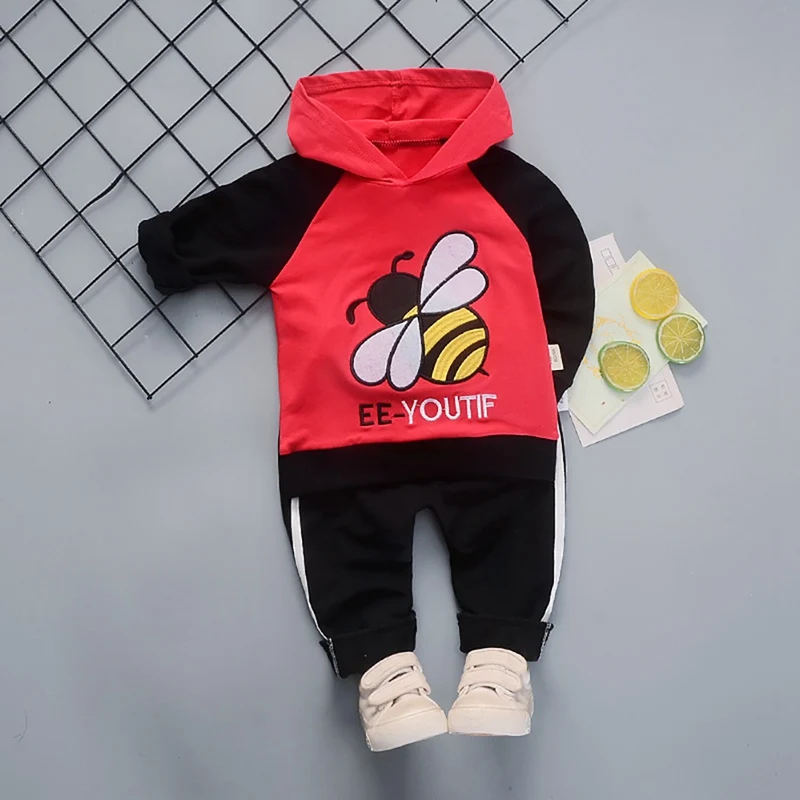 Autumn Children Suits Boys Girls Long Sleeve Bee Pattern Hoodie Sweatshirt Tops+Pants Trouser Costume Set 3Colors - Цвет: Бежевый