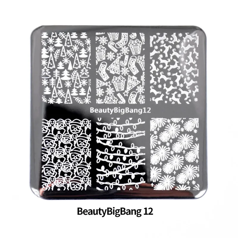 BeautyBigBang 6*6 см Рождество квадратный снег изображения ногтей штамповки пластины из нержавеющей стали дизайн ногтей лак шаблон формы пластины трафарет