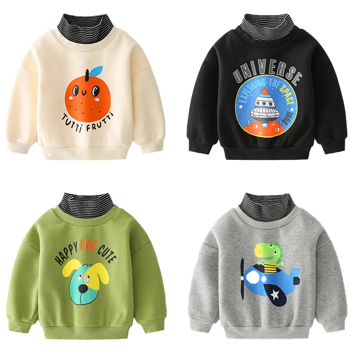 Kids Spring Autumn Hoodies Sweatshirt Boy Girl Tops Cute Cartoon Print Pullover Turtleneck Outwear For Toddler Children Clothes | Мать и