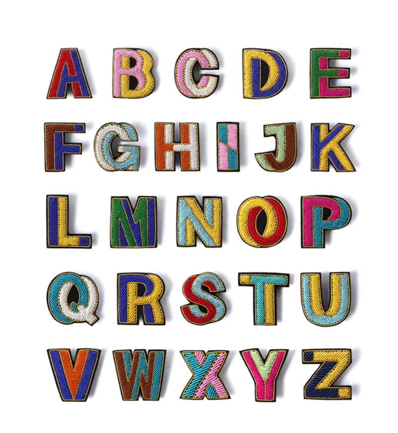 26 вышитых букв нашивки чистая ручная вышивка с металлической пружиной медные