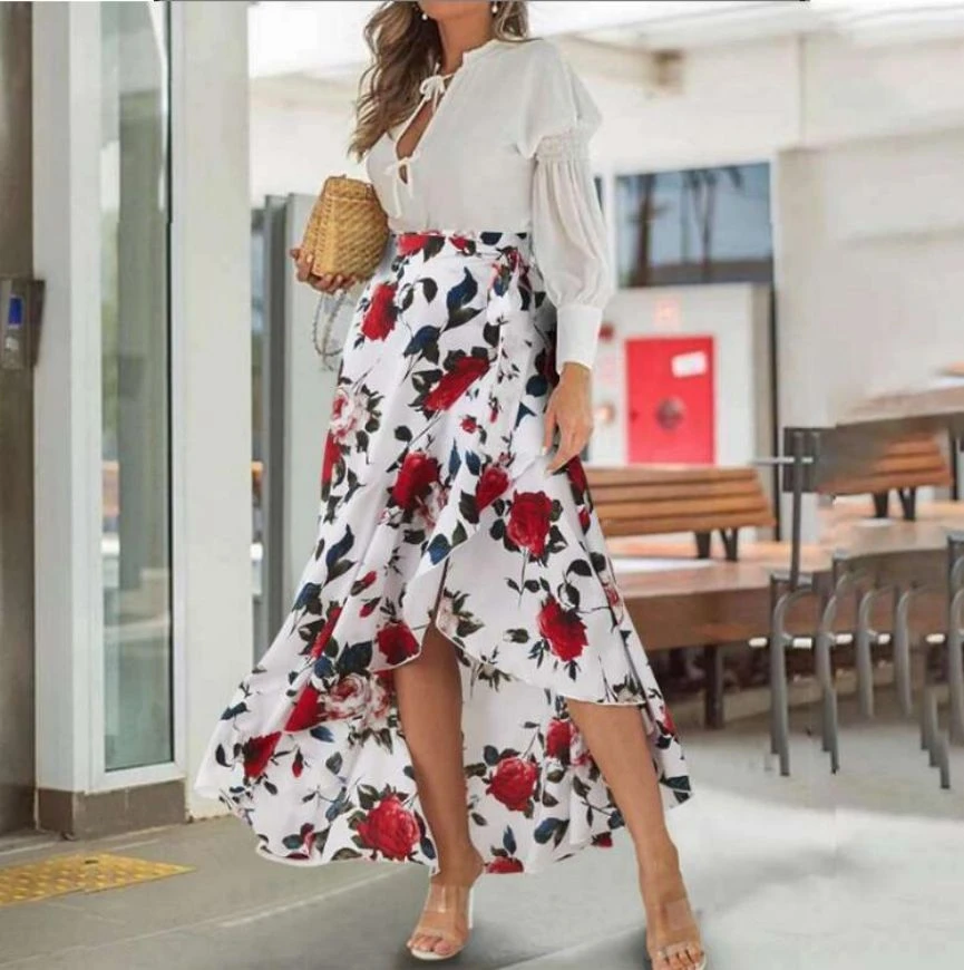 Falda larga floral grande abierta para de media Falda larga, blanca, Europa y Estados Unidos, 2021|Faldas| - AliExpress