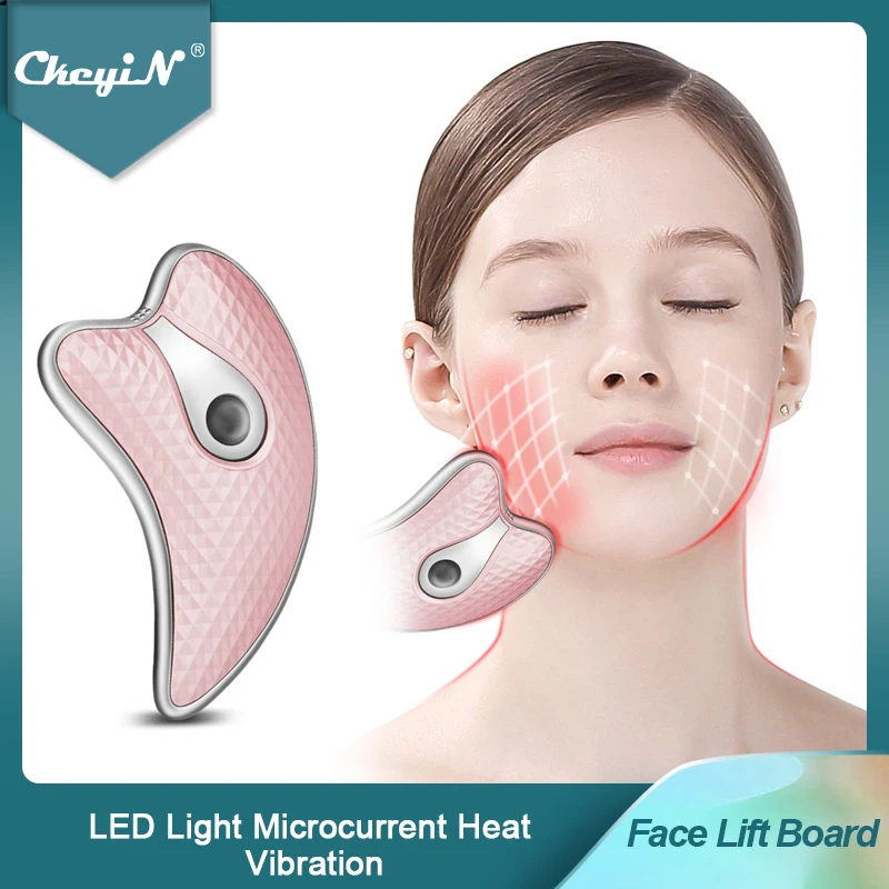 

CkeyiN Guasha Scraping Facial Massager LED Light Microcurrent Face Lifting Device Skin Rejuvenation Anti Wrinkle Massage Board