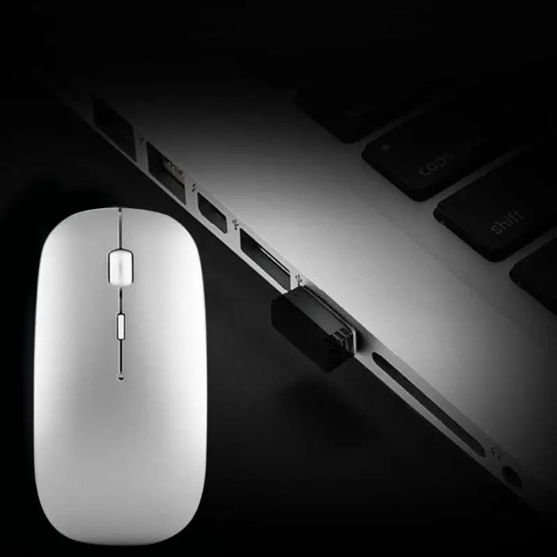 Портативная 2,4G USB Беспроводная мышь Бесшумная ультратонкая оптическая перезаряжаемая 1000 dpi Встроенная 400мА заряжаемая литиевая батарея