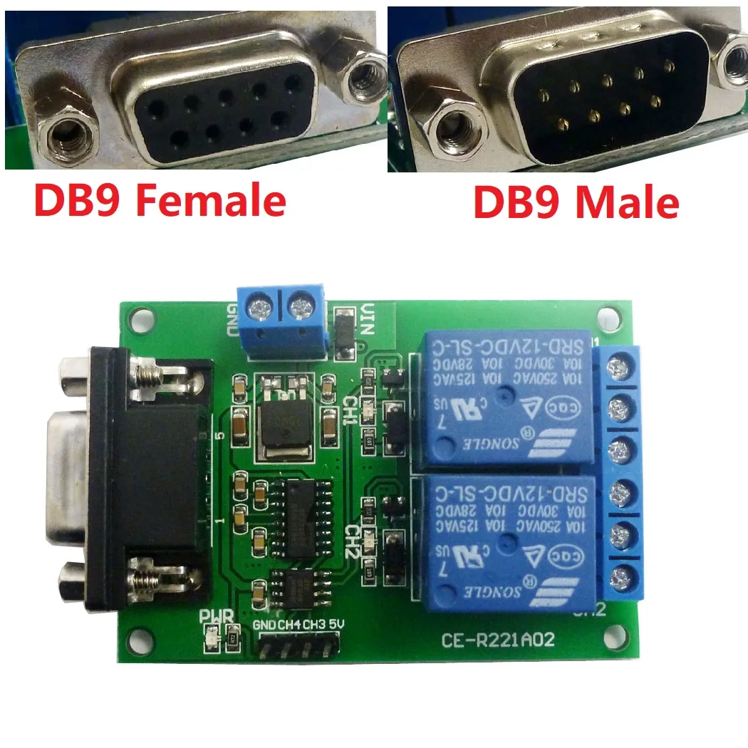 DB9 Женский/мужской RS232 UART Переключатель платы DC 12V 232 релейный модуль для PLC LED
