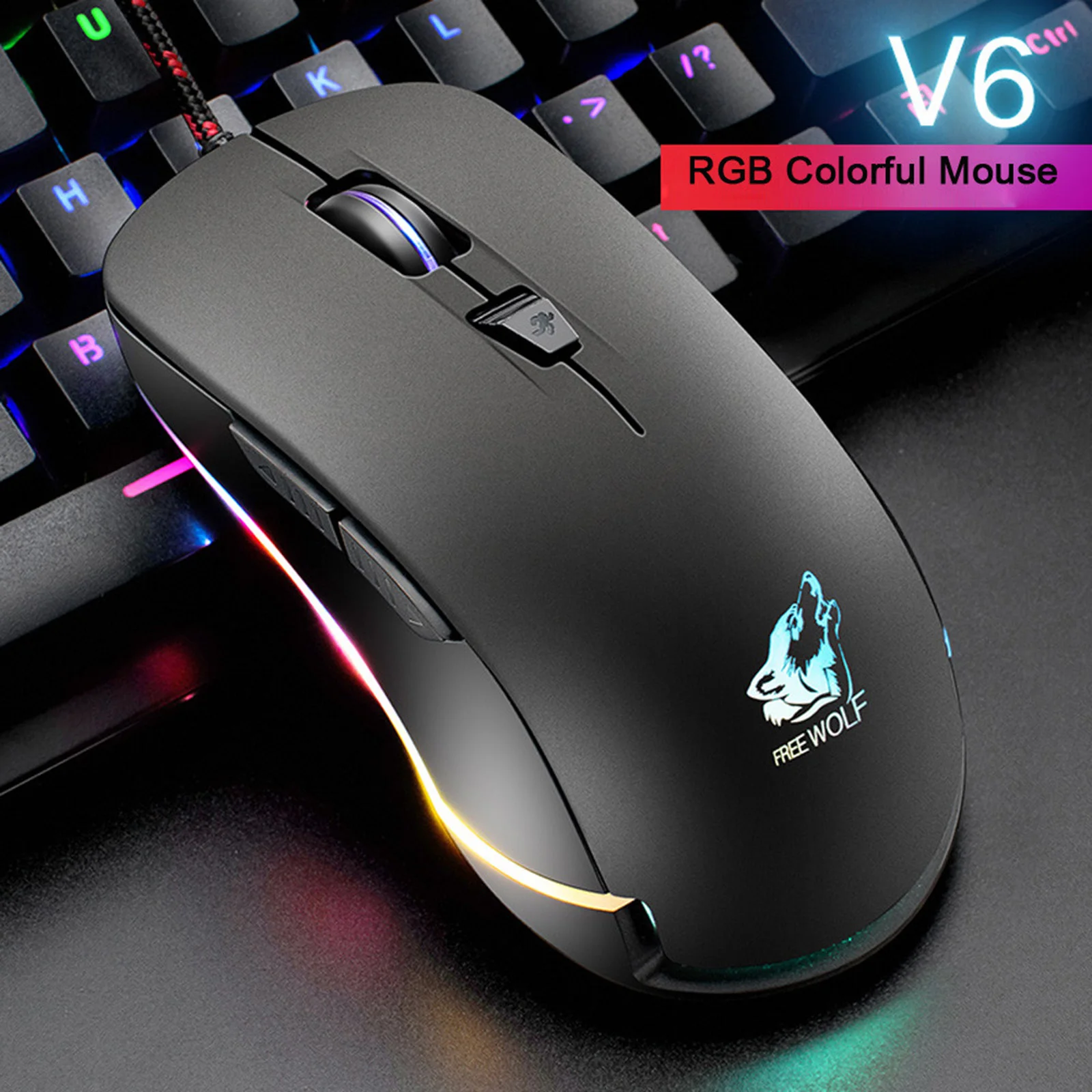 V6 RGB LED Backlit Gaming Mouse 1000/1500/2000/3000/4000 DPI USB Ergonomic Gaming Mouse for Gamers PC Laptop