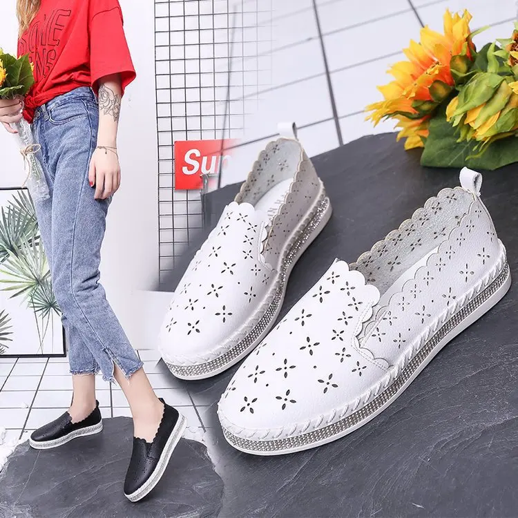 

2019 Spring And Summer New Style Leather WOMEN'S Shoes Hollow out Breathable Versatile Comfortable Online Celebrity Shoes Athlet