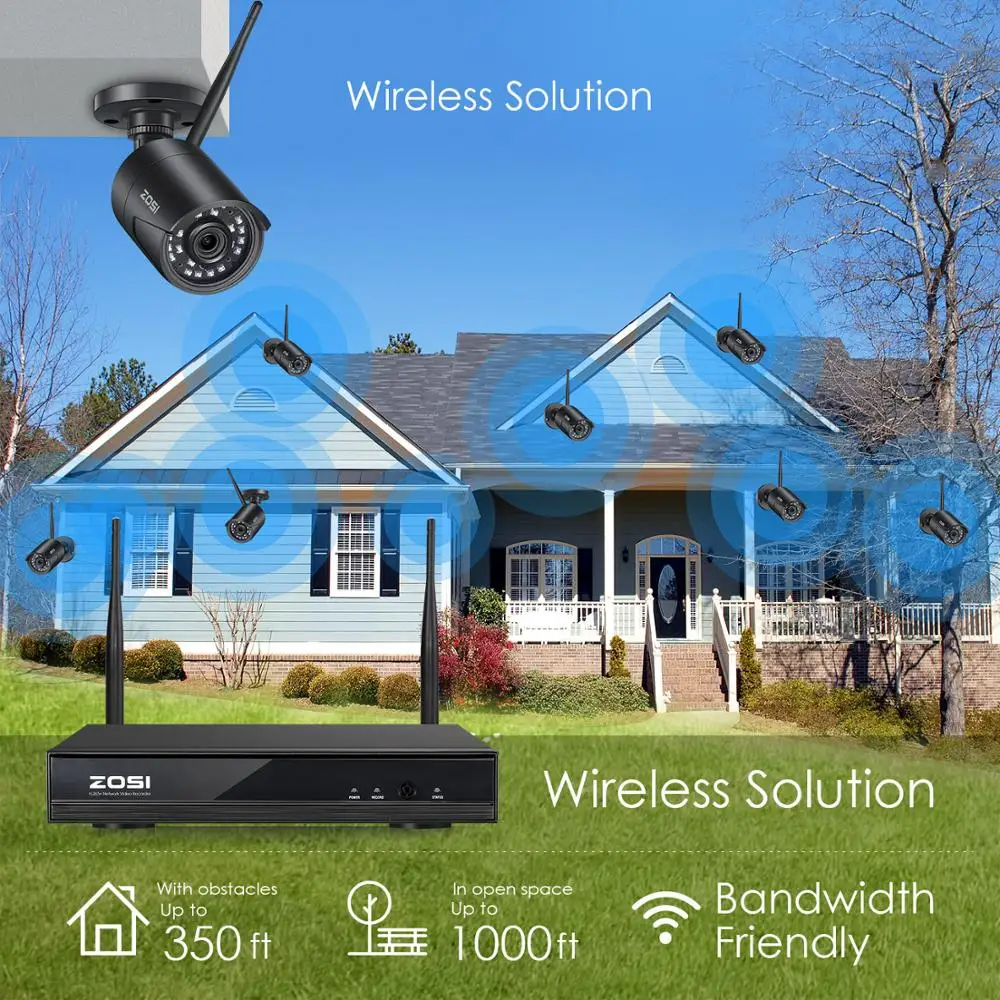 ZOSI H.265 1080P Wireless CCTV Security Camera System Kit 8 Channel NVR 2MP Outdoor Video Surveillance IP Cameras with WiFi