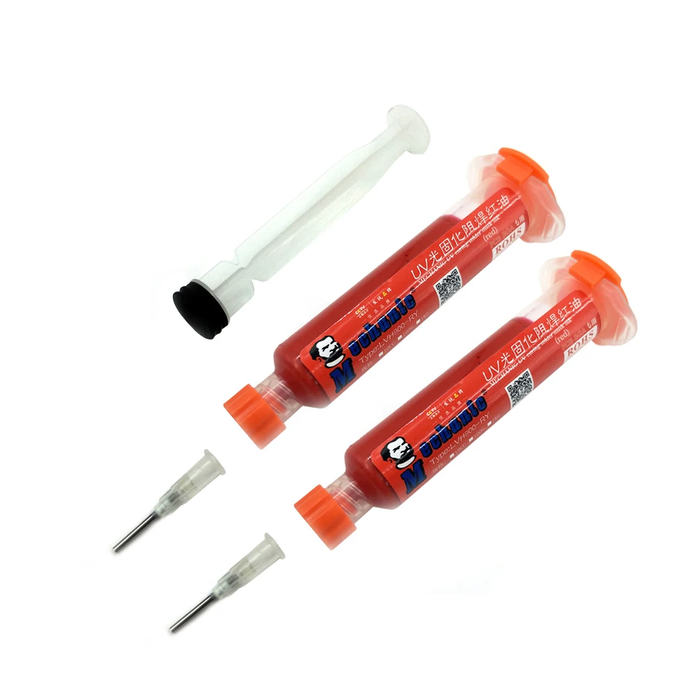 

2pcs/Lot MECHANIC Red Welding Fluxes Oil UV Glue Curable Solder Mask For PCB BGA Circuit Board Protect Soldering Paste Flux