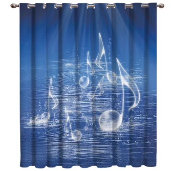 

Blue Music Symbol Window Treatments Curtains Valance Bathroom Decor Outdoor Kitchen Indoor Curtain Panels With Grommets