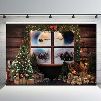 

Christmas Party Background Window Christmas Tree Santa Carriage Photography Background for Photo Gallery Photography Banner