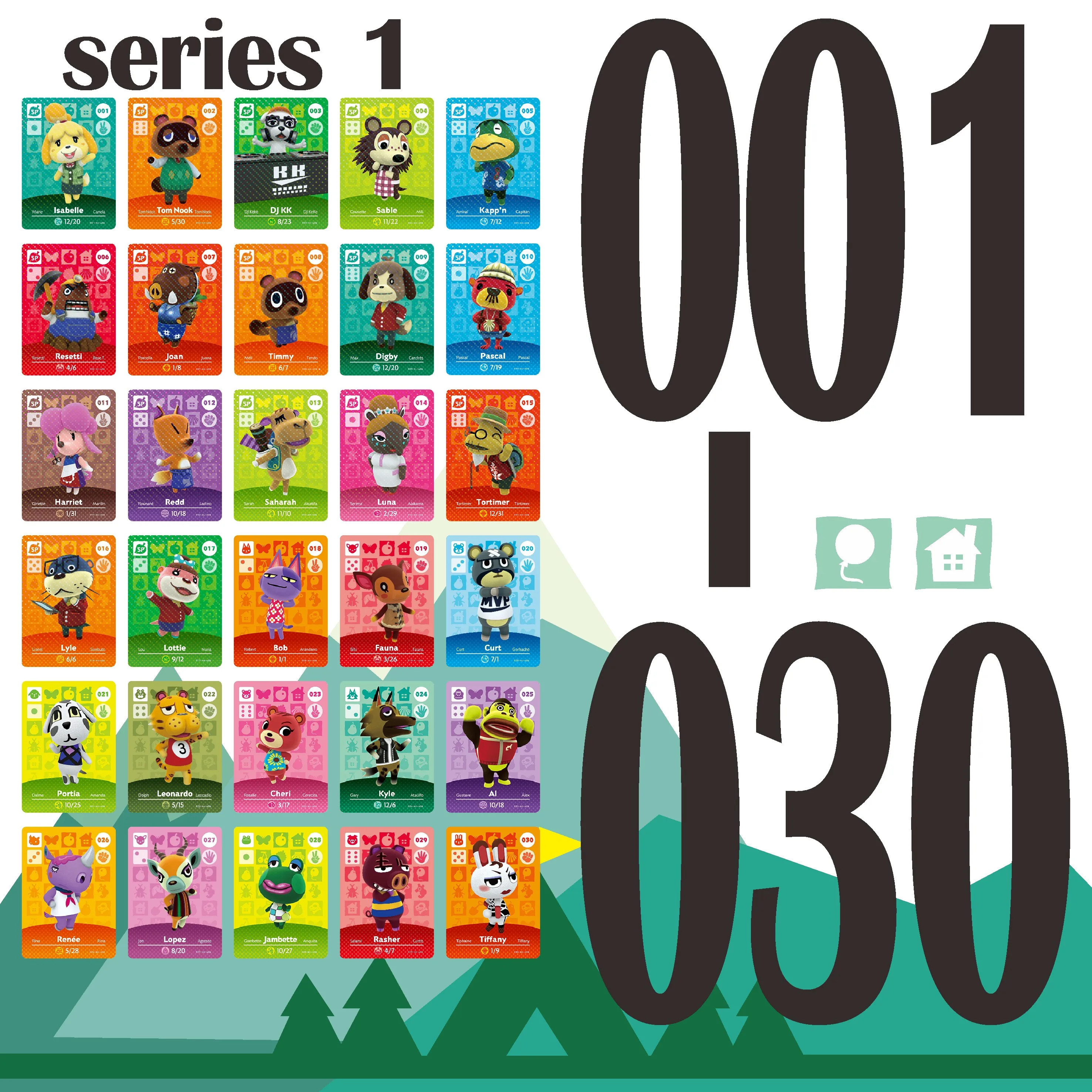 

Animal Crossing Card Amiibo Card Work for NS Games Stickers Welcome Amibo Switch New Horizons NFC Series 1 (001 to 030)