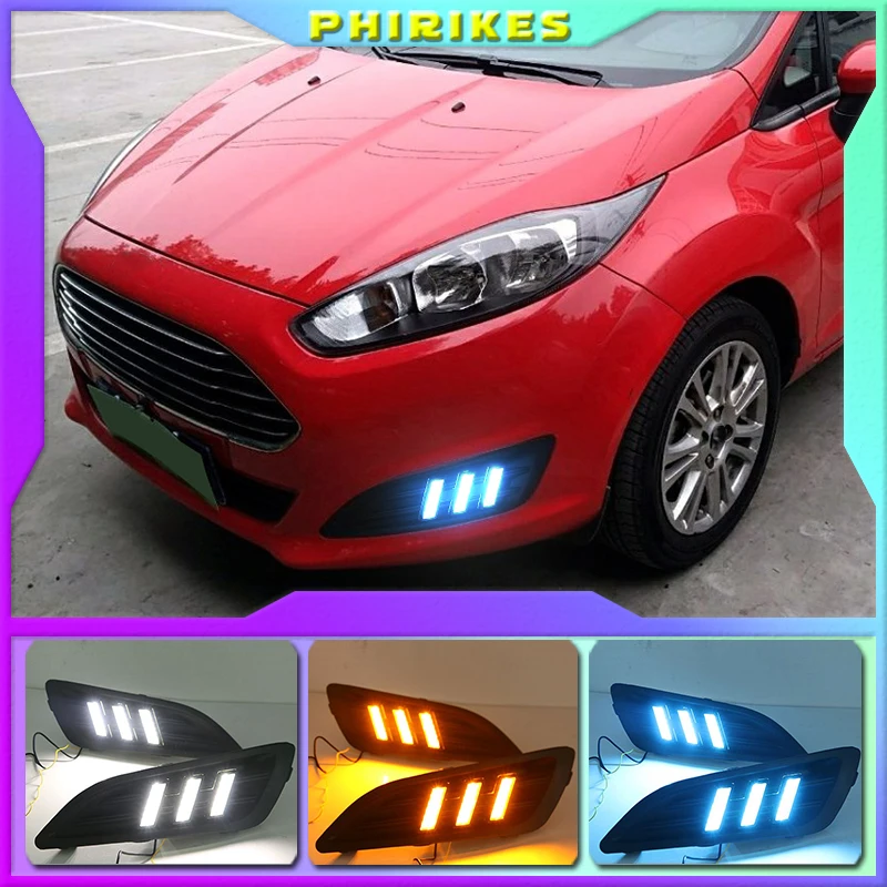 

1Pair for Ford Fiesta 2013 2014 2015 2016 LED Daytime Running Light LED DRL Fog lamp cover Yellow Turning signal Lights