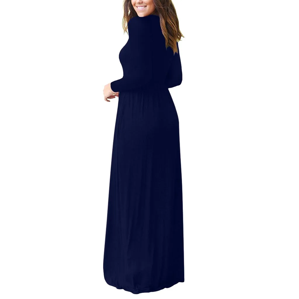 Ropa mujer женское повседневное длинное платье с длинным рукавом и круглым вырезом