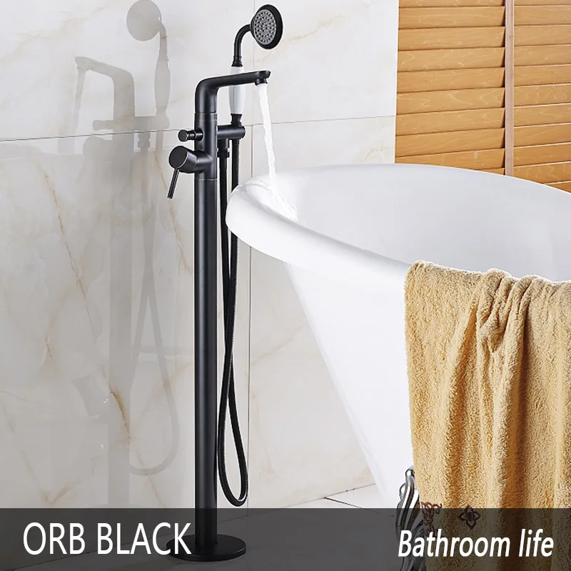 ORB Black Черный бронзовый напольный кран для ванны, душа хром Ванная кран вращающийся кран для ванны с одной ручкой горячая холодная смеситель - Цвет: ORB Black