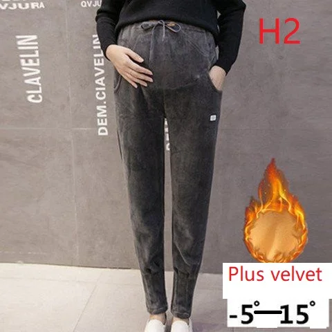 H2-for Winter Брюки для беременных женщин; Одежда для беременных; бархатные плотные свободные брюки размера плюс; весенне-осенние леггинсы; зимние спортивные брюки - Цвет: H2-for Winter