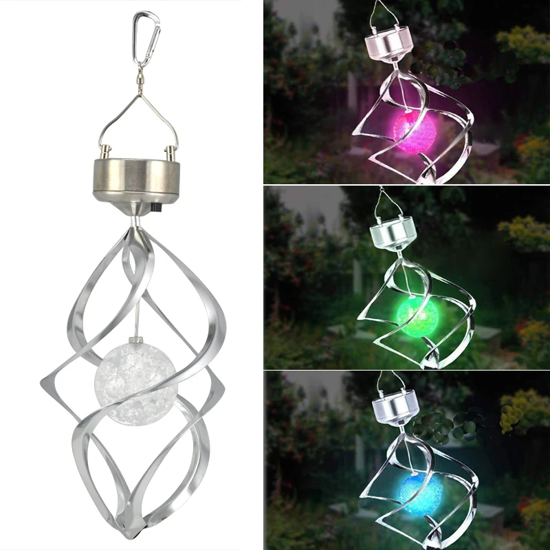 

SOLAR POWERED SPIRAL WIND SPINNER WITH COLOUR CHANGING LED LIGHT GARDEN ORNAMENT
