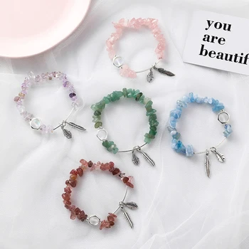 

5Colors Irregular Crystal Bracelets For Women Match Metal Nut Leaf The Combination of Industry and Nature Aesthetic Bracelet