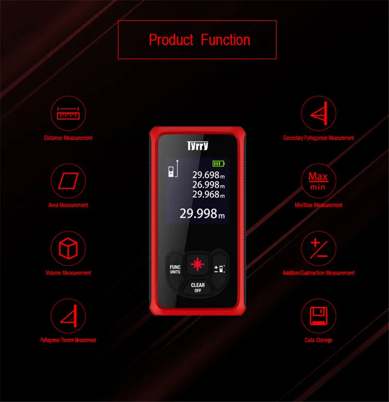 TYRRY Mini Laser Distance Meter 40M Trena Laser Range Finder Build Measure Digital Laser Rangefinders Distance Meter